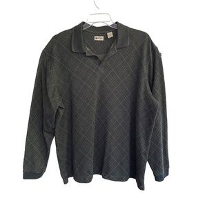 HAGGAR Long Sleeve Gray & Black Knit Collar Button Shirt Size XXL